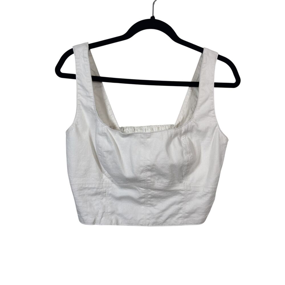 Banana Republic Bustier Top Womens 8 White Cropped Linen-Blend Square-Neck